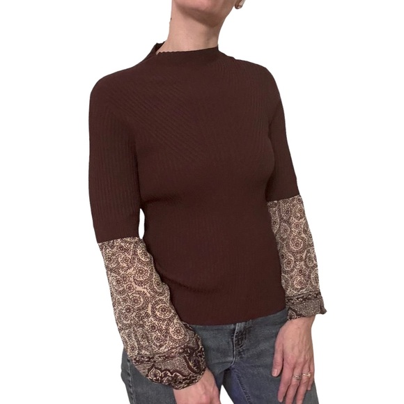 VERONICA BEARD MOON MIXED MEDIA RIBBED MOCK NECK SWEATER BLOUSE WOMEN SIZE M - Picture 7 of 14
